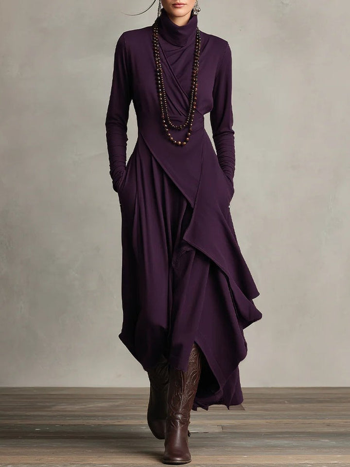 Sophia | Asymmetrical Roll Collar Long-Sleeved Maxi Dress