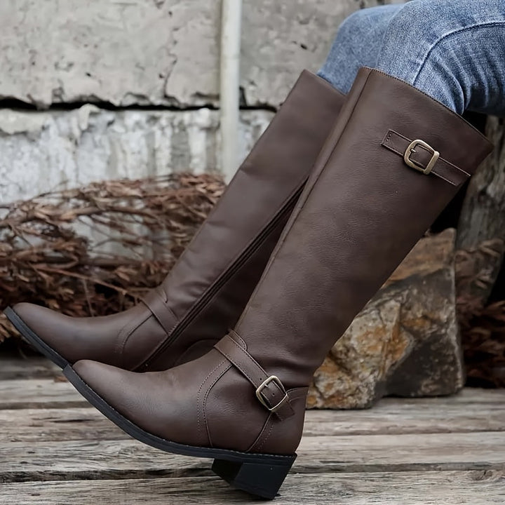 Abbie | Moderne kniehohe Stiefel mit doppelter Schnalle