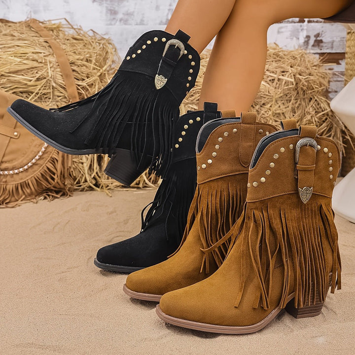 Sierra | Bottes de cowboy western à franges et clous pour mollets larges