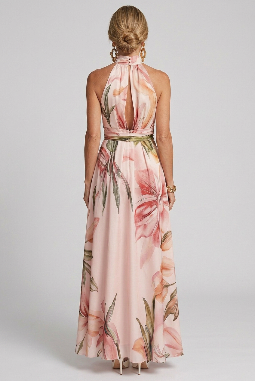 Floral Halter Maxi Dress with Open Back Detail