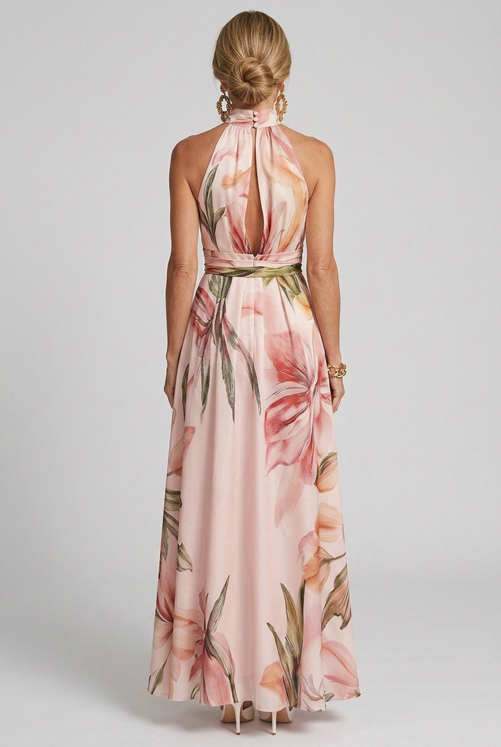 Floral Halter Maxi Dress with Open Back Detail