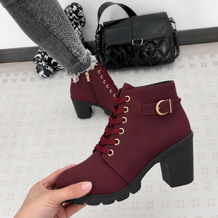 Buckle & Bold | Lace-Up Chunky Heel Ankle Boots for Women