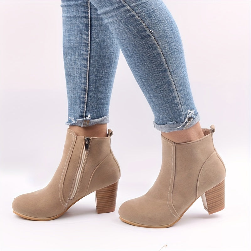 Elena | Versatile Suede-Look Ankle Boots with a Stacked Block Heel