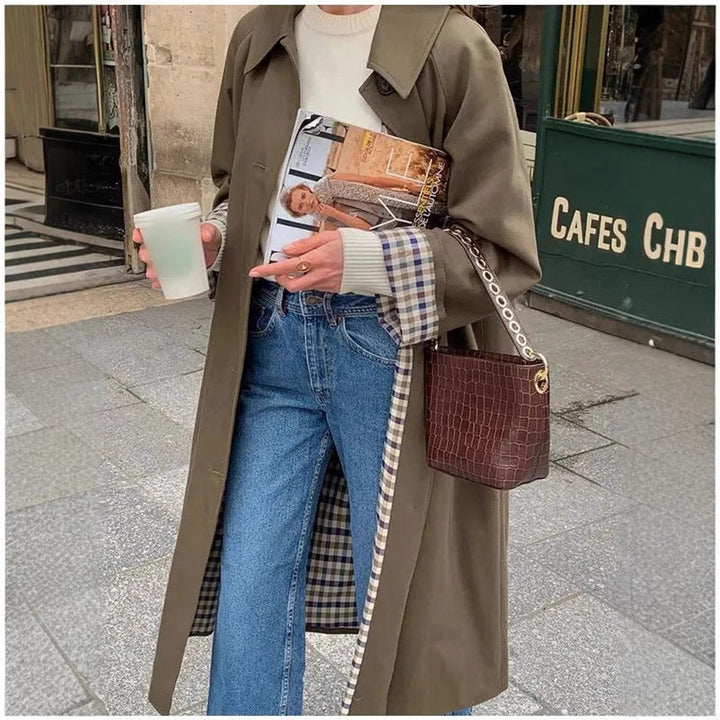 Sophie | Long Checked Oversized Trench Coat