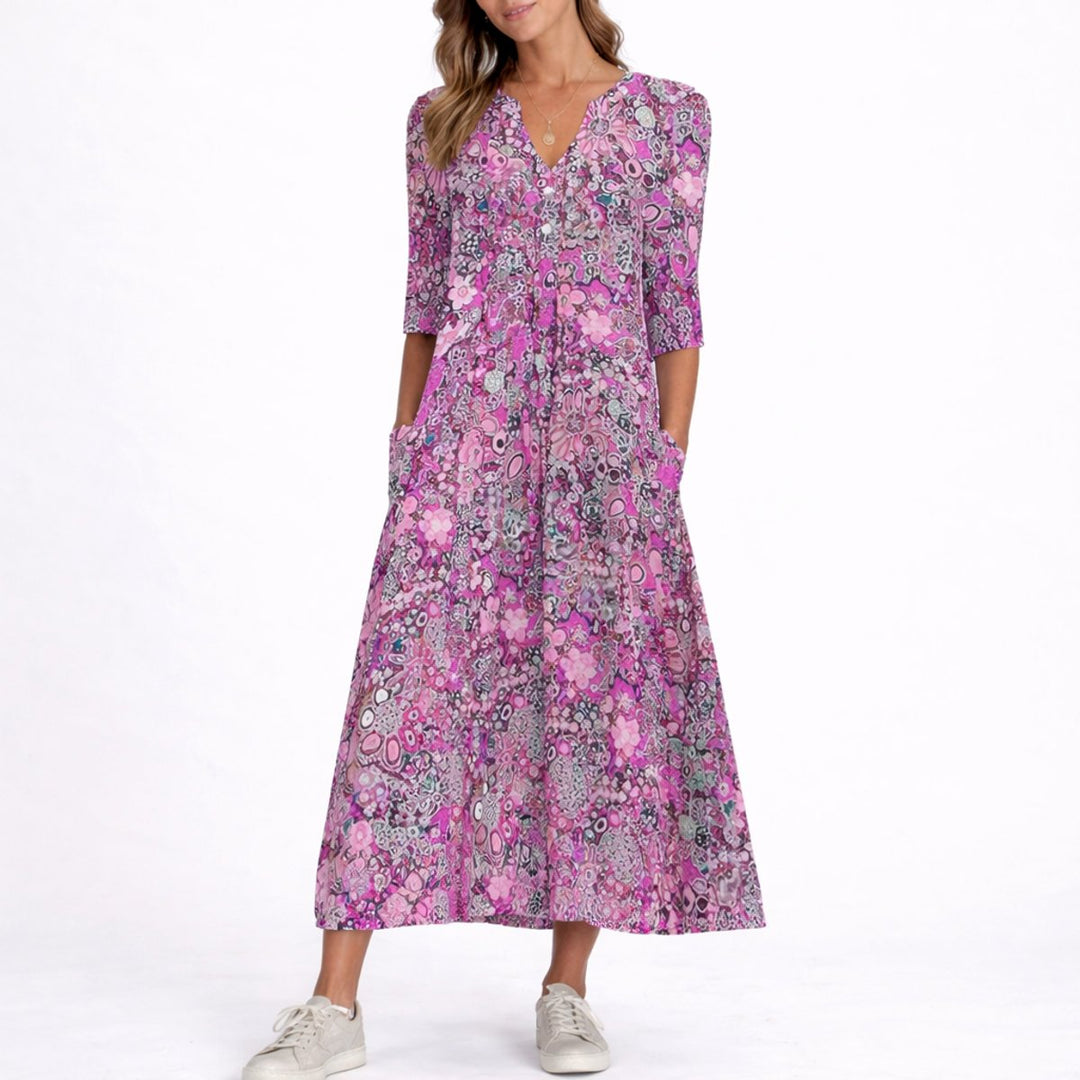 Ruby | Elegantes florales Midikleid für eine Herbsthochzeit