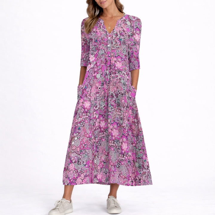 Ruby | Elegantes florales Midikleid für eine Herbsthochzeit