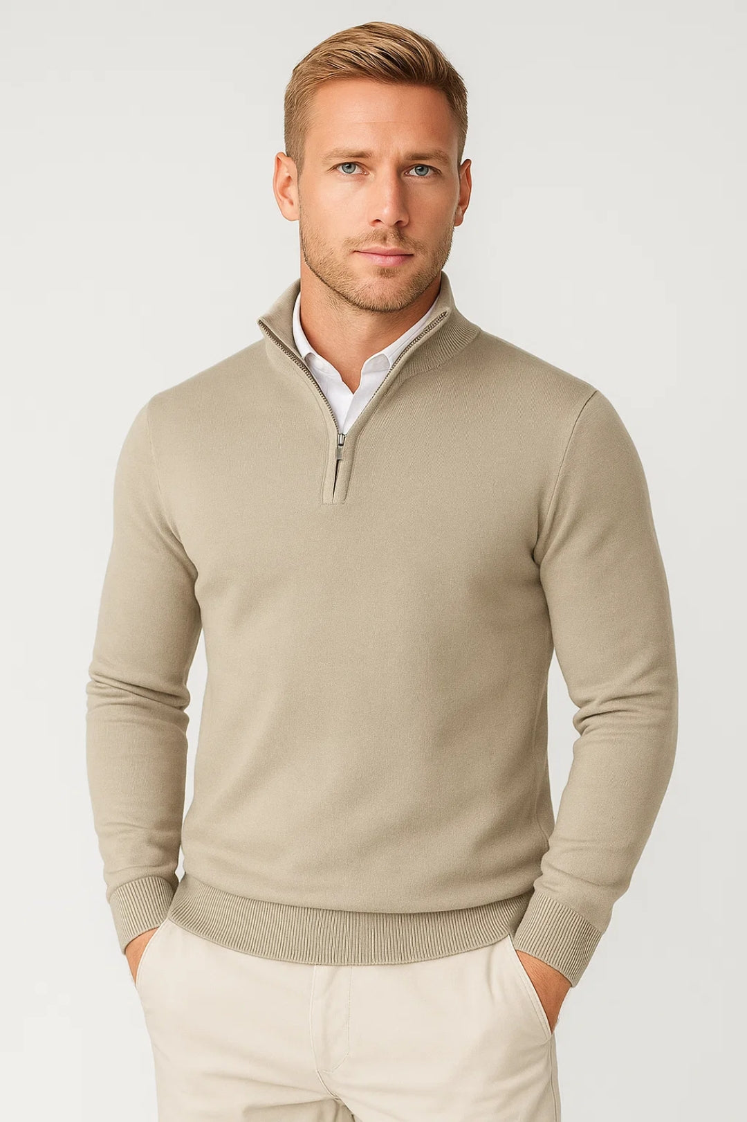 Clark | Modern Half Zip High Neck Knit Sweater