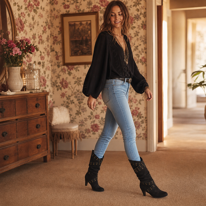 Rivella | Studded Slouch Knee-High Boots for Women