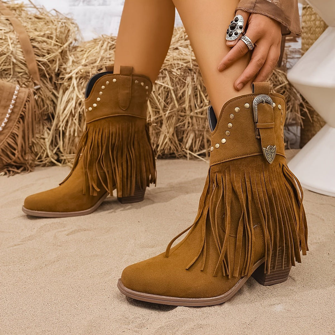 Sierra | Bottes de cowboy western à franges et clous pour mollets larges