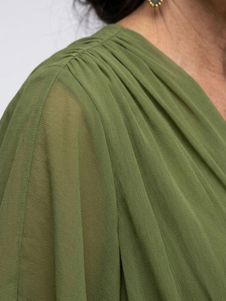 Elysia | Midi Dress – Elegant V Neck with Waist Tie