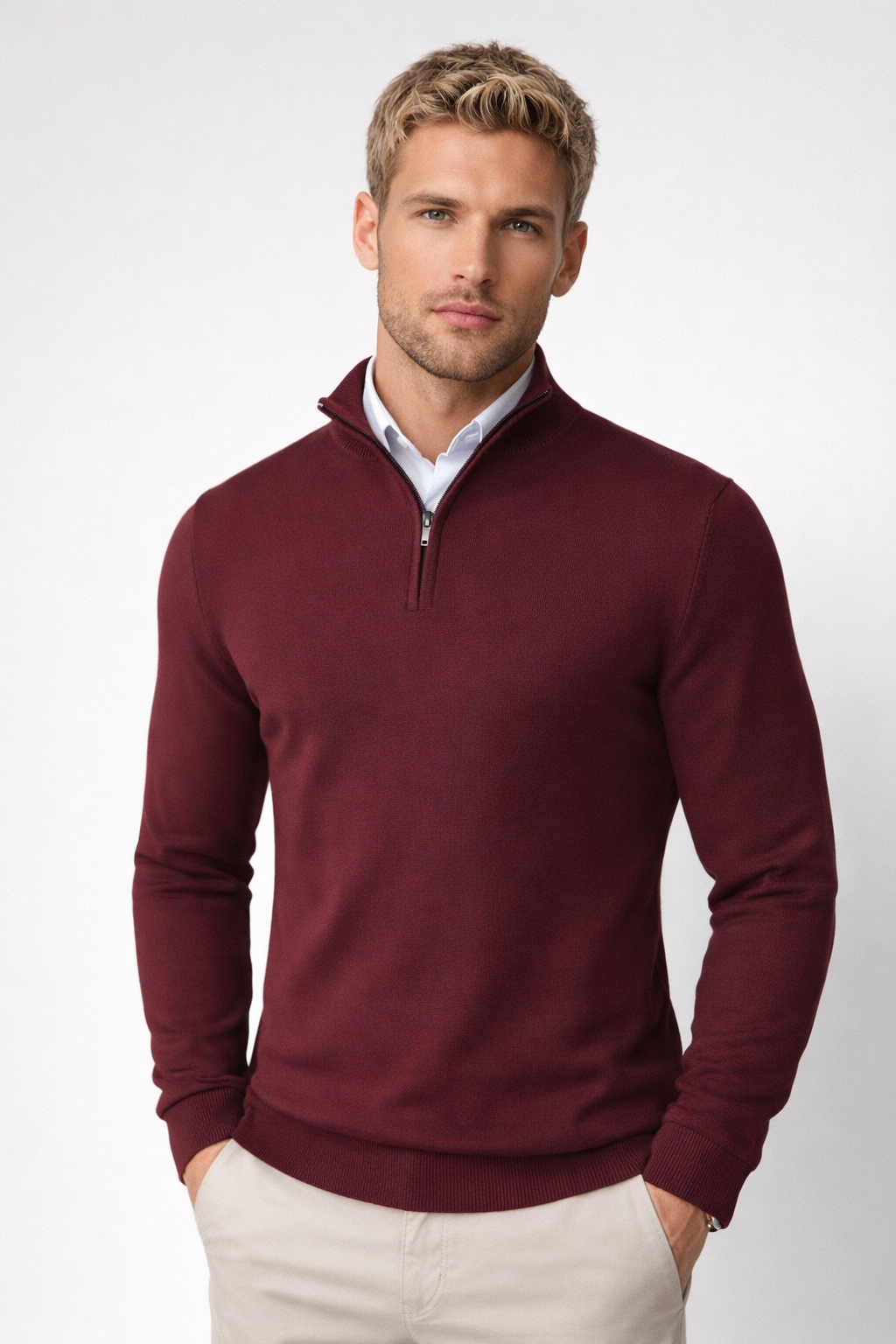 Clark | Modern Half Zip High Neck Knit Sweater