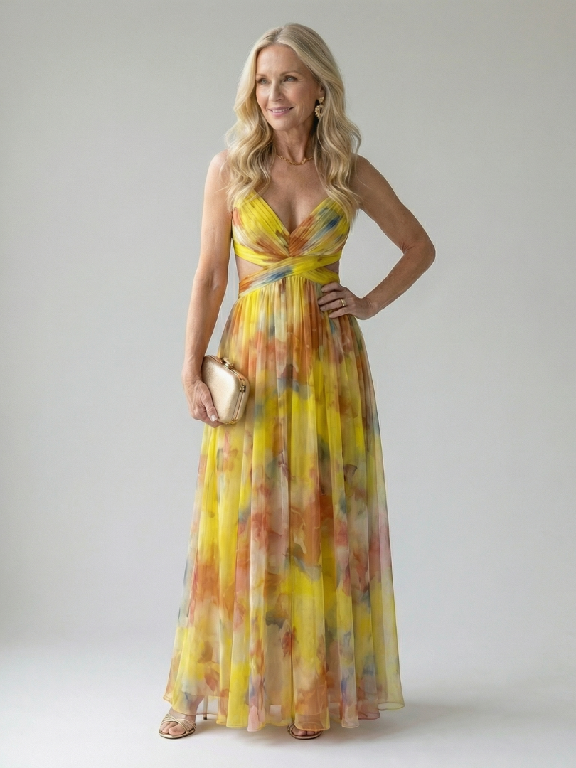Watercolor Wrap Maxi Dress
