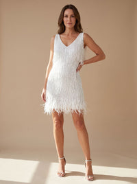 Emma | Robe de soirée courte à franges, chic et scintillante
