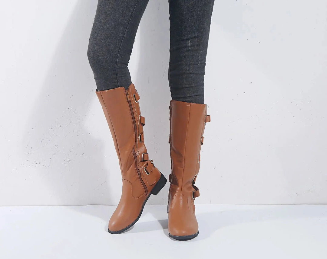 Evelyn | Elegant Buckle Riding Knee High Boots