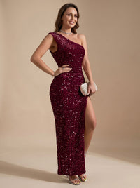 Bella | Elegant and Striking One-Shoulder Sequin Party Maxi Dress
