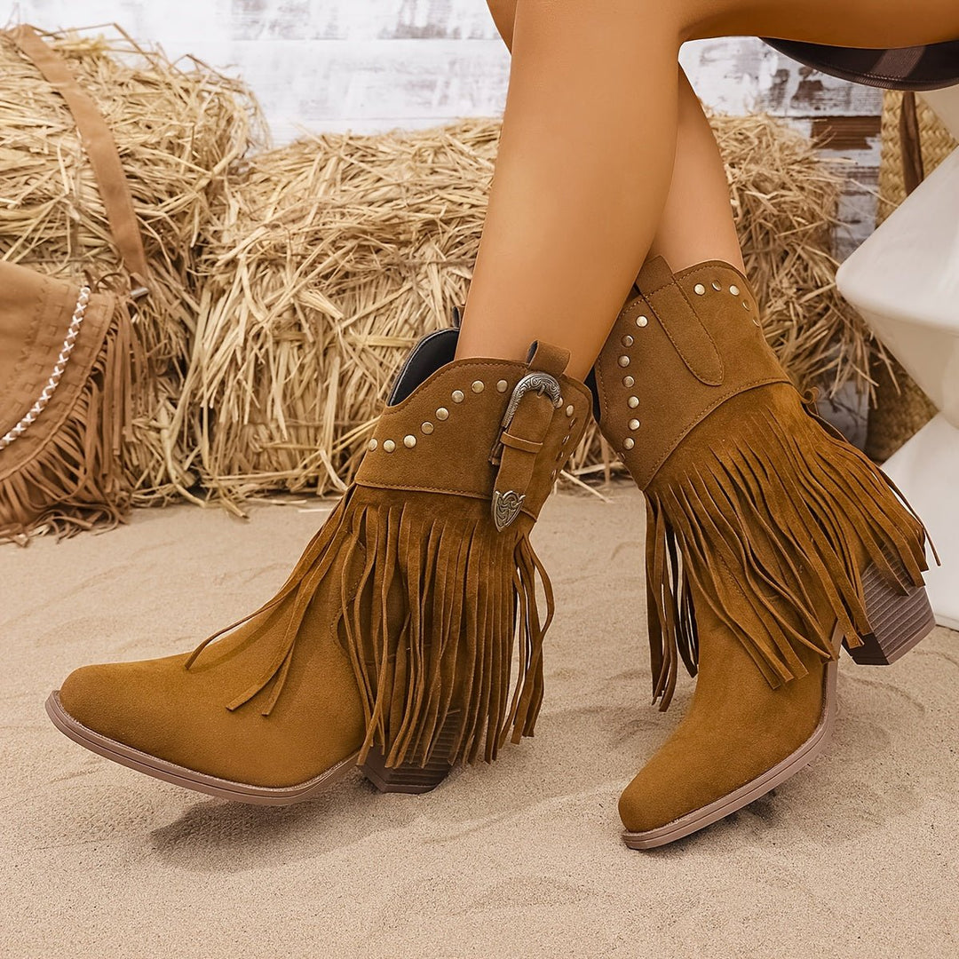 Sierra | Bottes de cowboy western à franges et clous pour mollets larges