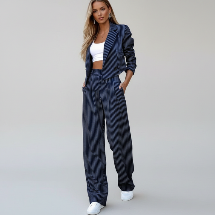 Marielle | Elegant Striped Blazer and Wide-Leg Trouser Set