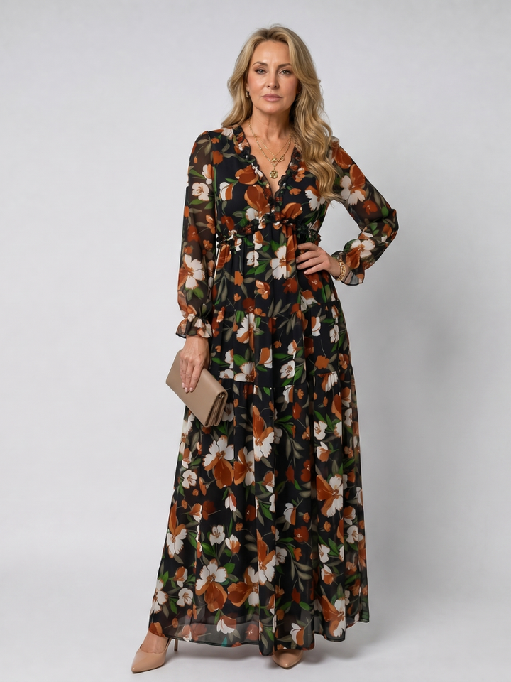 Camelo | Floral Print Maxi Dress – Long Sleeve Tiered Style
