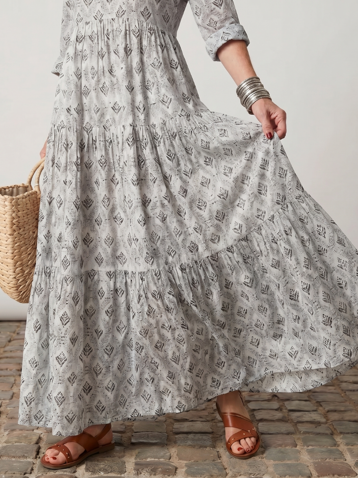 Junia | Notch Neck Maxi Dress – Printed Style for Women