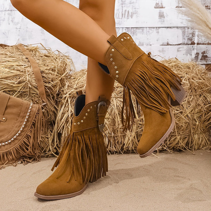 Sierra | Bottes de cowboy western à franges et clous pour mollets larges