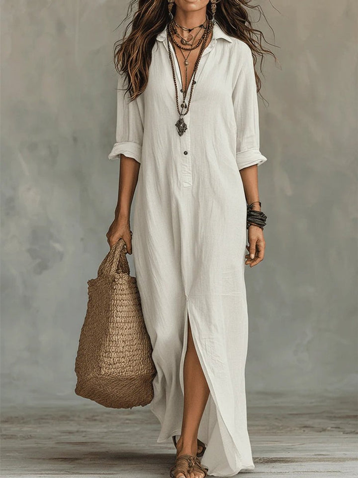 Zoe | Button-Front Long-Sleeved Shirt Maxi Dress