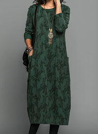 Megan | Elegant Botanical Winter Dress With Pockets