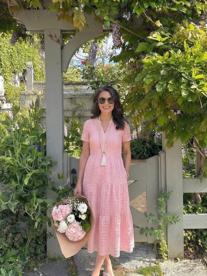 Odelisse | Midi Dress – Short Sleeve Eyelet Style