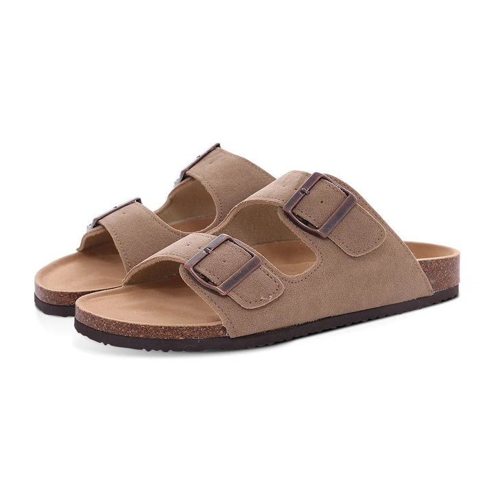 Amara | Chic Suede Cork Sole Slip-On Mules