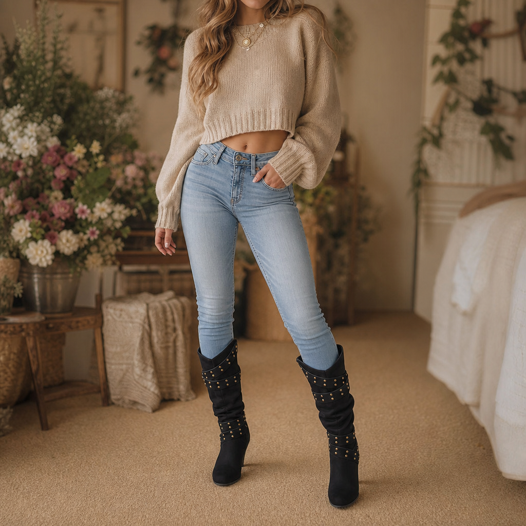 Rivella | Studded Slouch Knee-High Boots for Women