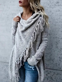 Hazel | Cozy Fringe-Trimmed Collar Tunic Sweater