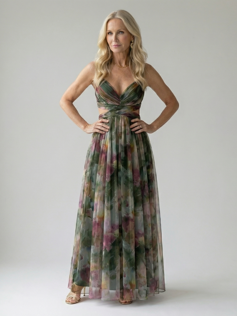 Watercolor Wrap Maxi Dress