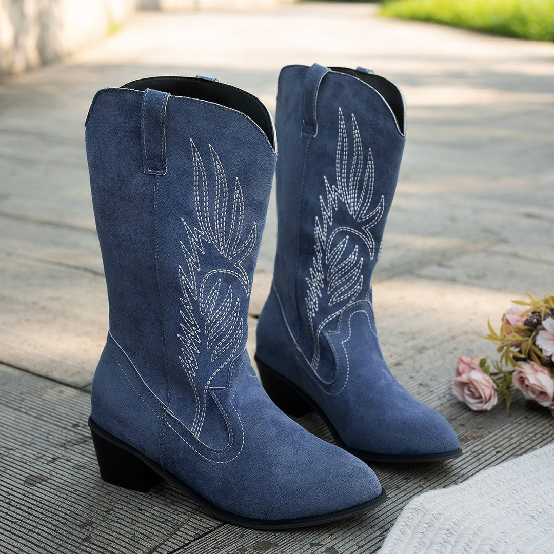 Elena | Stylish And Pointed-Toe Suede Cowboy Boots