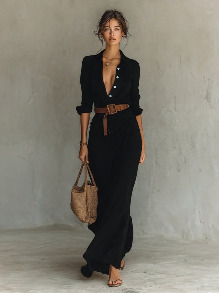 Laura | Robe-chemise longue à manches longues avec ceinture