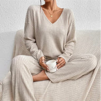 Seraphina | Soft Ribbed Knit V-Neck Two Piece Set