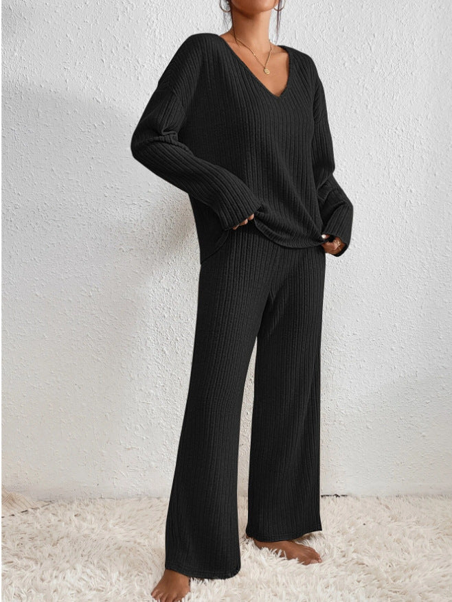 Seraphina | Soft Ribbed Knit V-Neck Two Piece Set