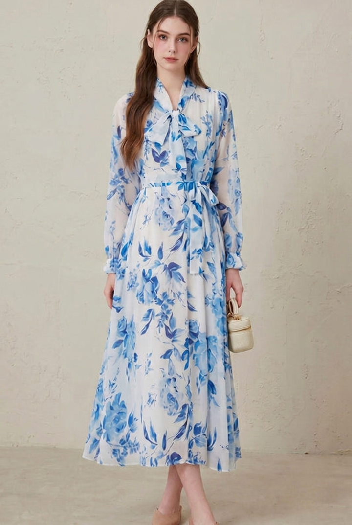 Seraphina | Maxi Dress – Blue Porcelain Print for Women