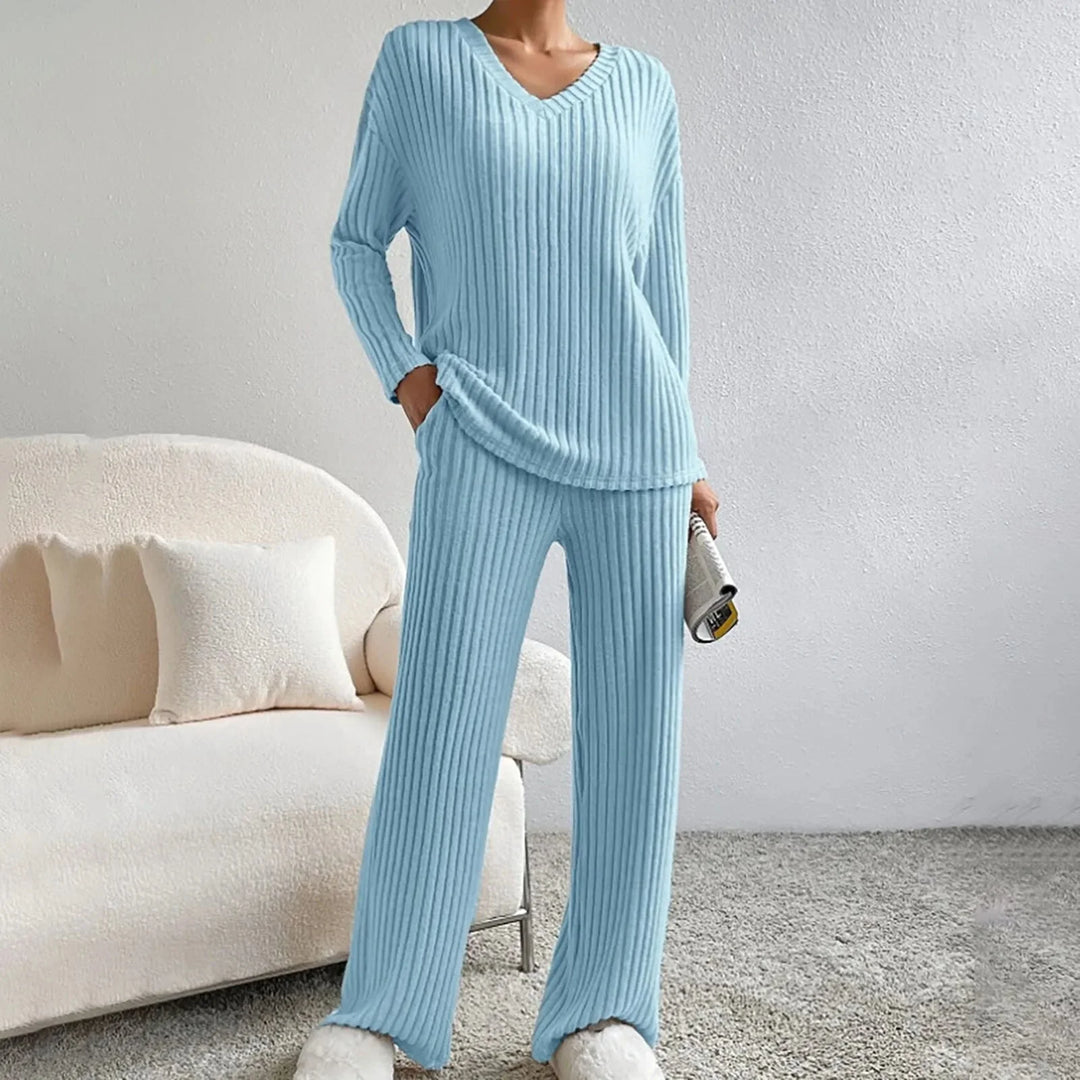 Seraphina | Soft Ribbed Knit V-Neck Two Piece Set
