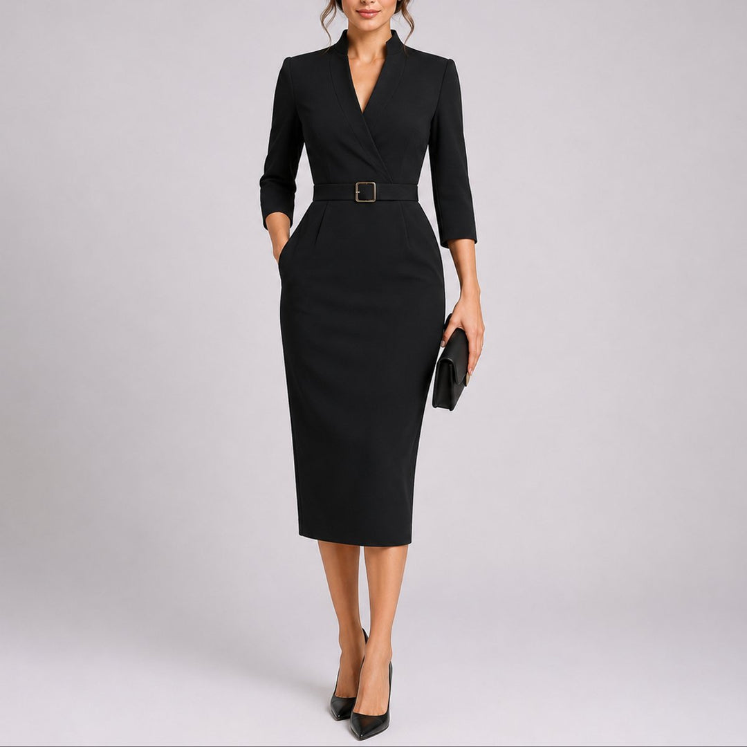 Jade | Modern Fall Wedding Belted Bodycon Midi Dress