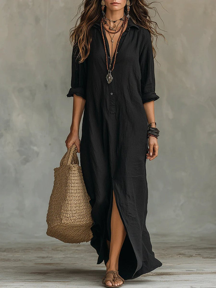 Zoe | Button-Front Long-Sleeved Shirt Maxi Dress