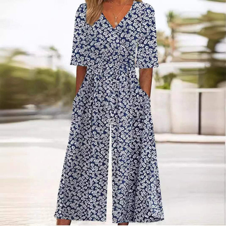 Annika | Boho Jumpsuit – V-Neck Floral Design for Women