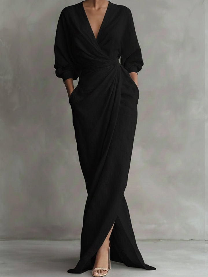 Jessica | Elegant Wrap-Style Long-Sleeved Maxi Dress