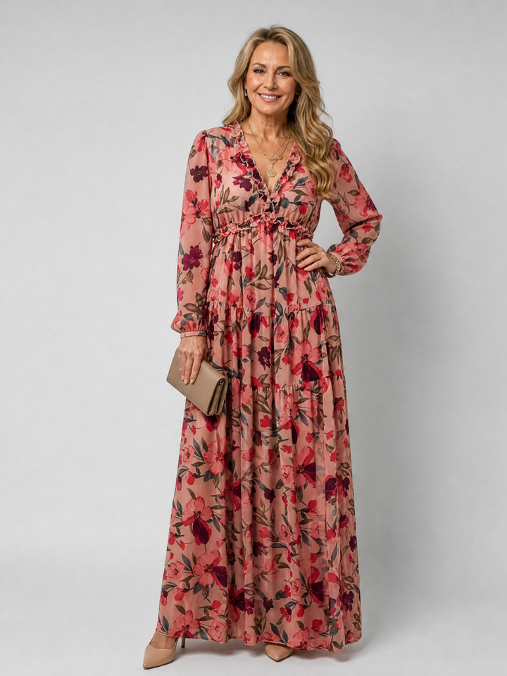 Camelo | Floral Print Maxi Dress – Long Sleeve Tiered Style