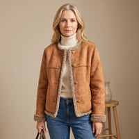 Evelyn | Elegant and Cozy Cropped Faux-Suede Shearling Jacket