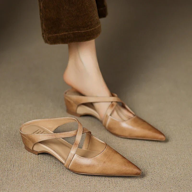 Victoria | Pointed-Toe Cross-Strap Leather Slip-On Mules