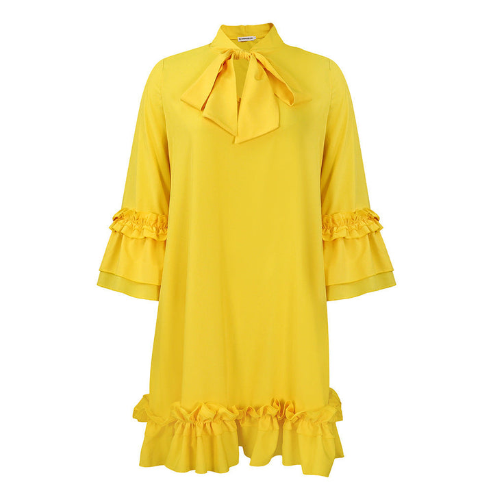 Charlotte | Elegant Bow Collar Ruffle Tunic Dress