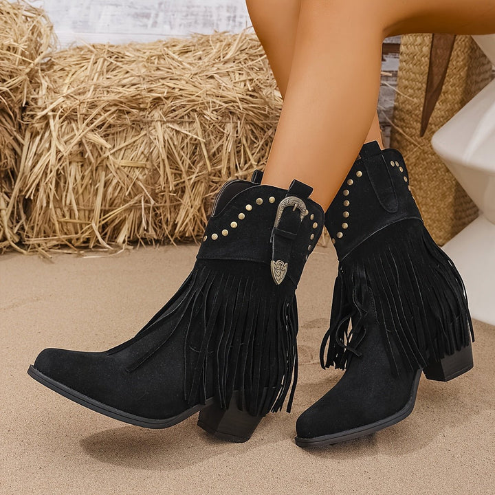 Sierra | Bottes de cowboy western à franges et clous pour mollets larges