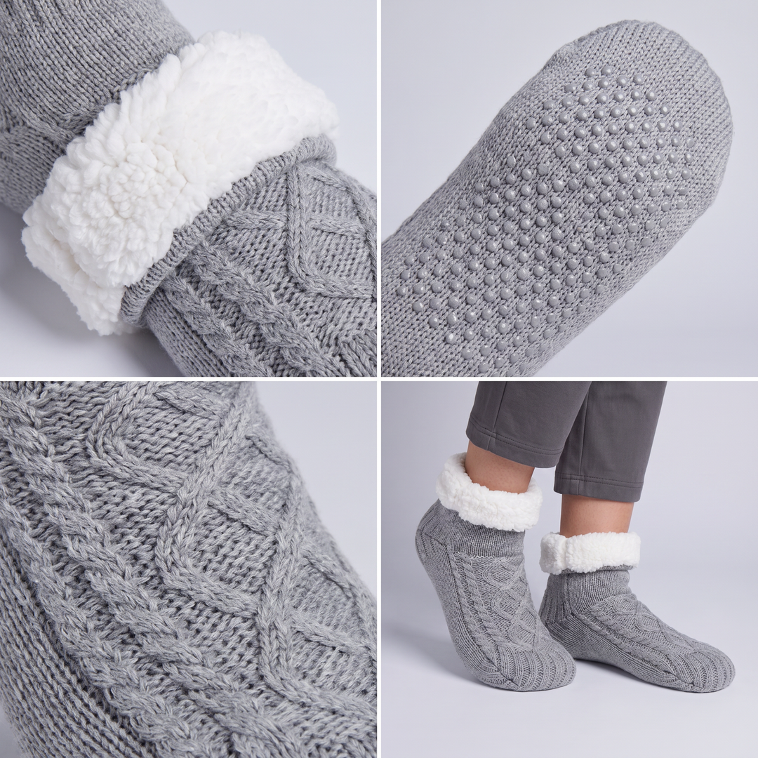 Fleece Knitted Slippers | Fleece-Lined Comfort for Women
