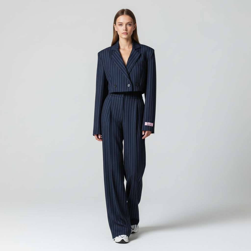 Marielle | Elegant Striped Blazer and Wide-Leg Trouser Set