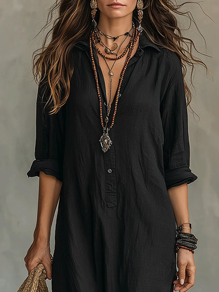 Zoe | Button-Front Long-Sleeved Shirt Maxi Dress