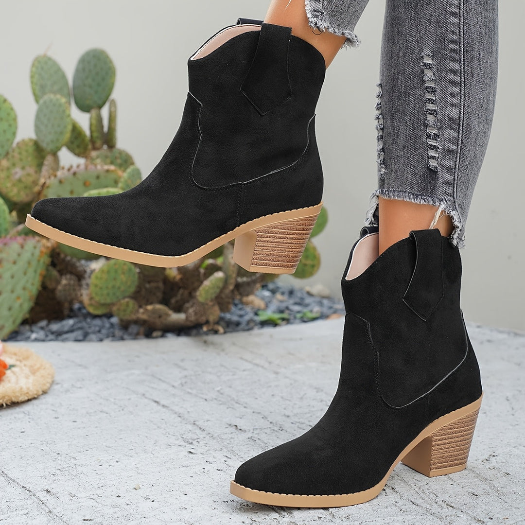 Isabel | Bottines western Chelsea en daim taupe à bout pointu